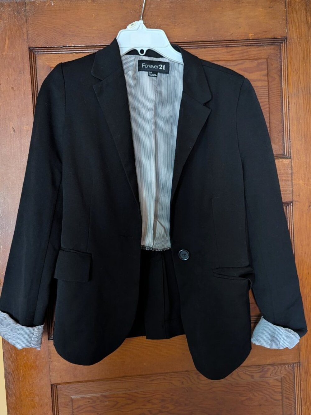 Forever 21 Black Blazer Jacket Striped Lining 1-Button